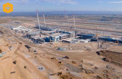 A panoramic aerial view of the new airport at Western Sydney in New South Wales.